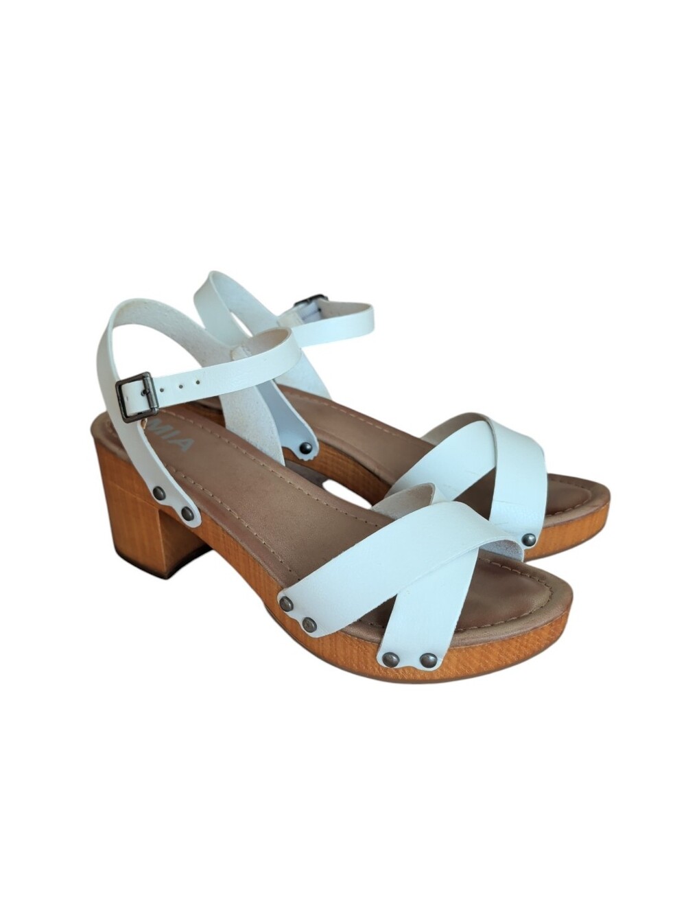 Mia Susan Studded Faux Leather Platform Clog Sandal (Style MH0063) 7.5M White